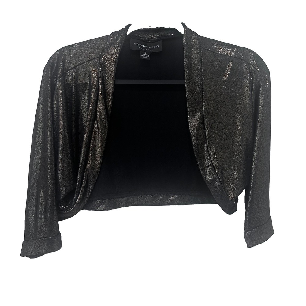 NWT Black Gold Metallic Bolero Shrug Large Made USA